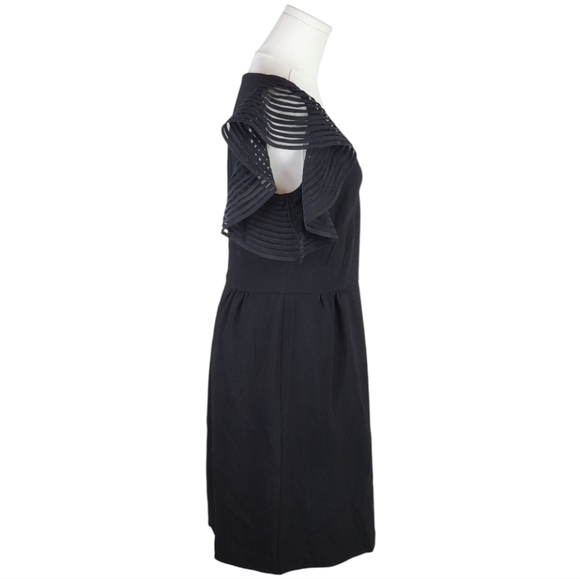 Trina Turk Black Flutter Sleeve Cocktail Evening Party Dress V-Neck Silk Trim - Picture 6 of 9